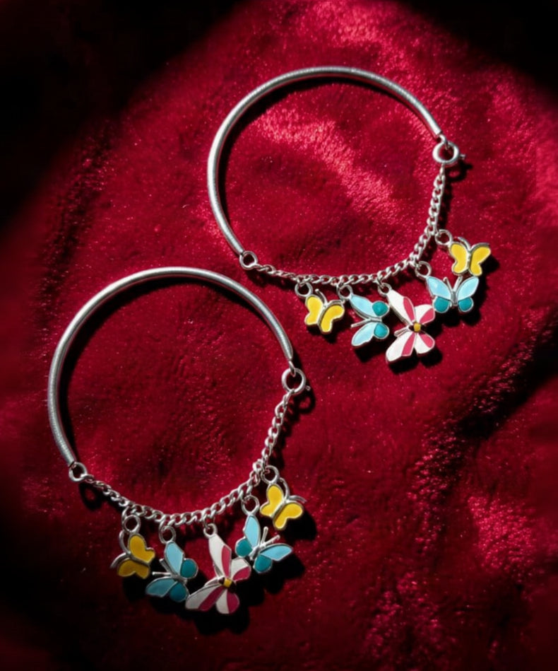 Fluttering Butterflies Enamel Charm Kada - 925 Sterling Silver Adjustable Bangle for Kids - MINIMEE KIDS