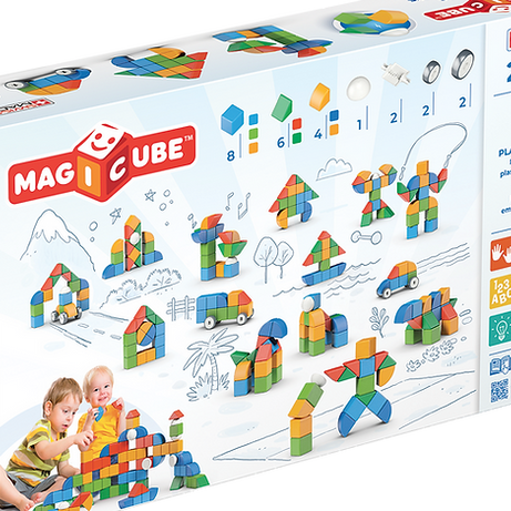 Geomag Magicube Little World 25 Pieces Magnetic Building Blocks with Magnetic Wheels For Ages 1-5 Years