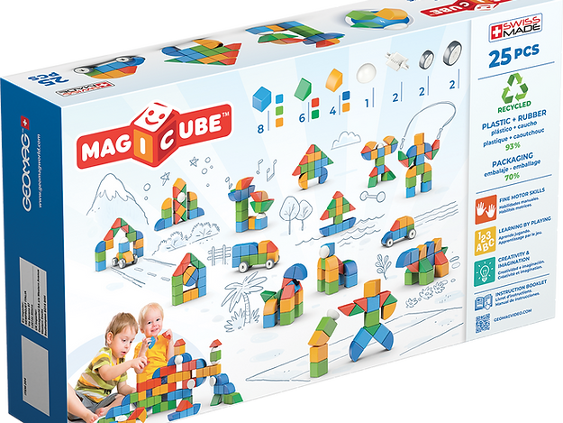 Geomag Magicube Little World 25 Pieces Magnetic Building Blocks with Magnetic Wheels For Ages 1-5 Years