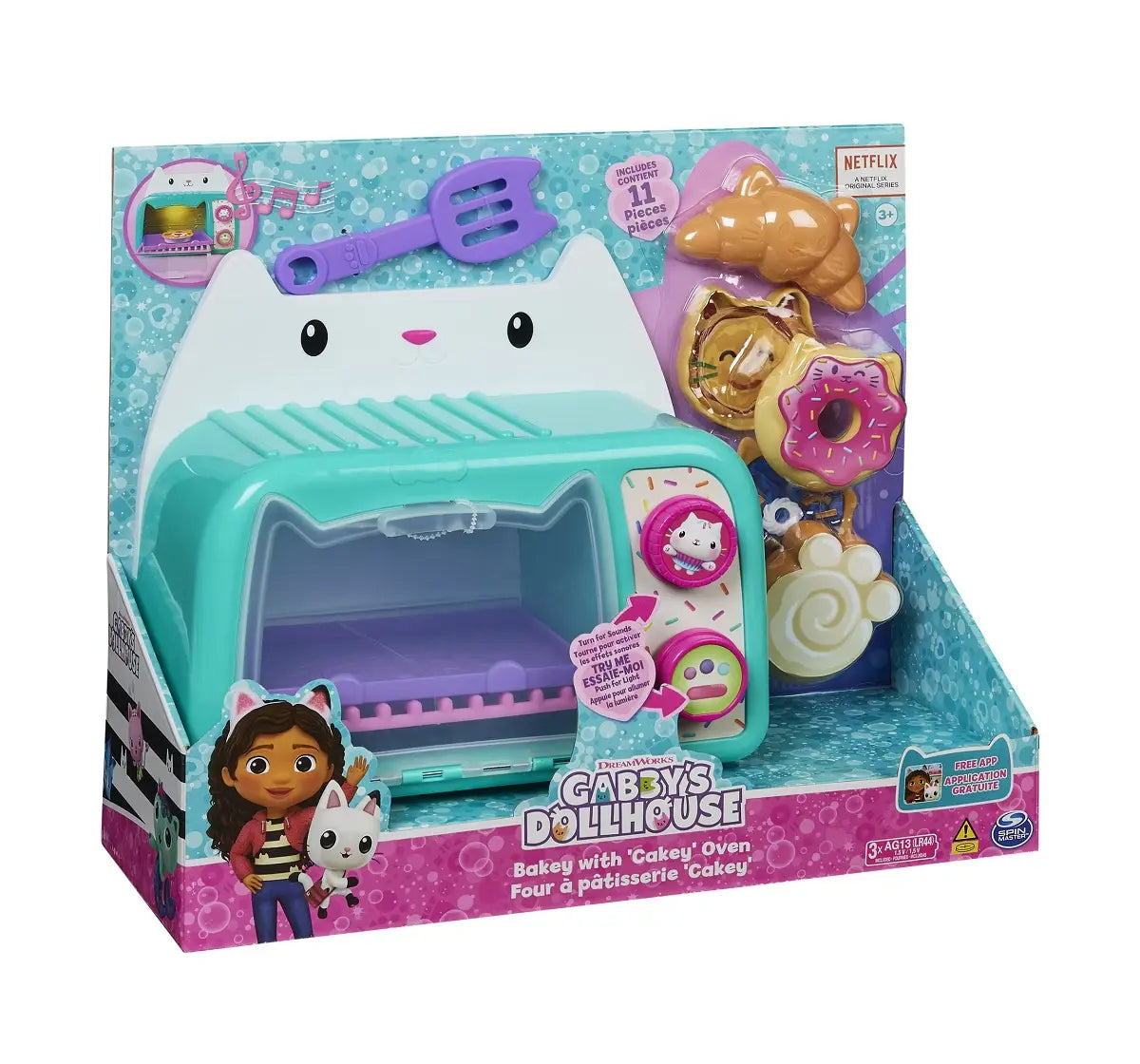 Gabby’s Dollhouse Cakey Oven Toy Set | Interactive Pretend Baking Playset with Lights & Sounds – 11-Piece Kit for Ages 3+ | DreamWorks Netflix Series Inspired | Includes Cakey Figure, Treats & Accessories