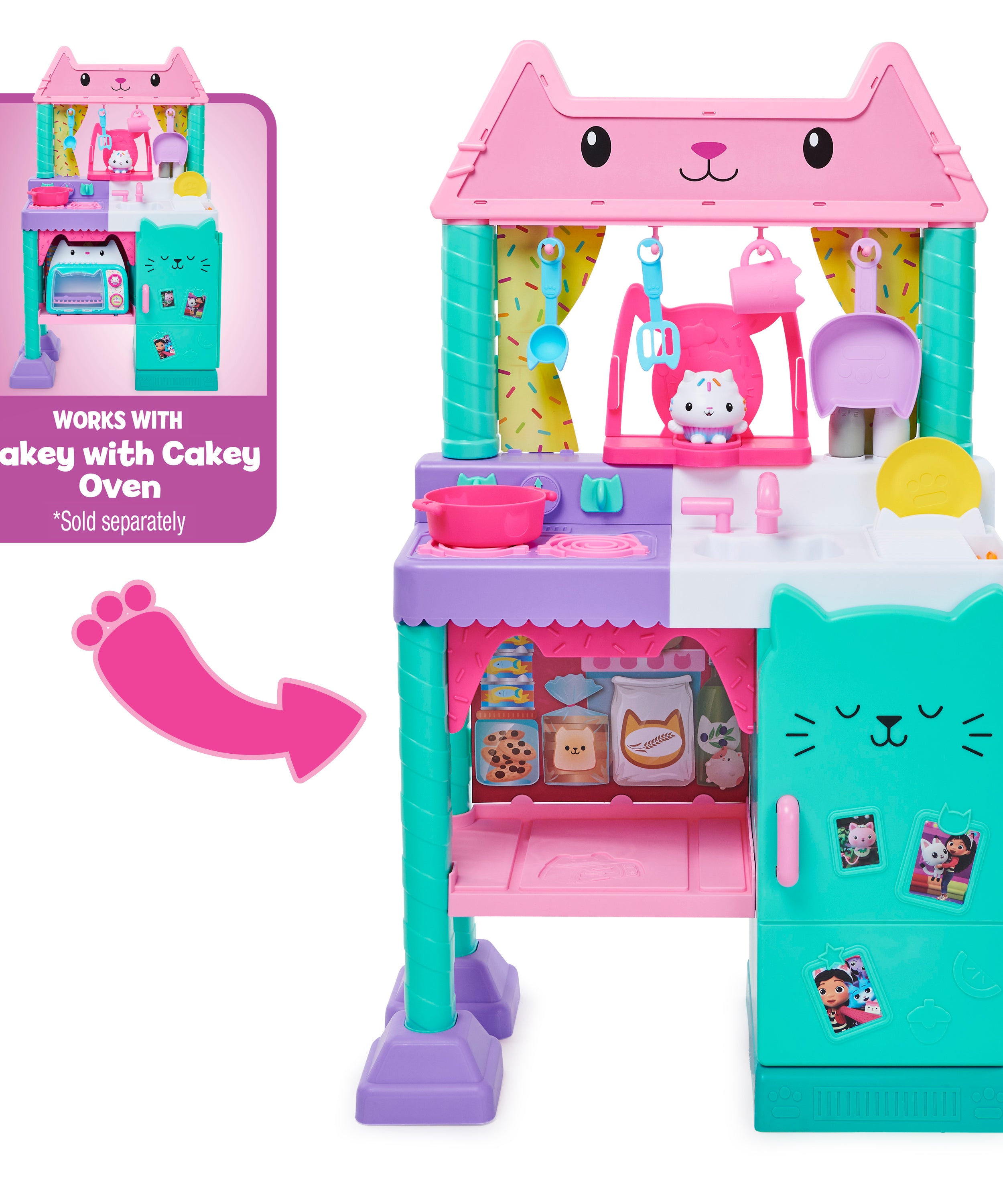Gabby’s Dollhouse Cakey Cat Kitchen Set – 3-Foot Tall Play Kitchen with 20+ Accessories, Play Food, Sounds & Music for Kids Ages 3+ - MINIMEE KIDS
