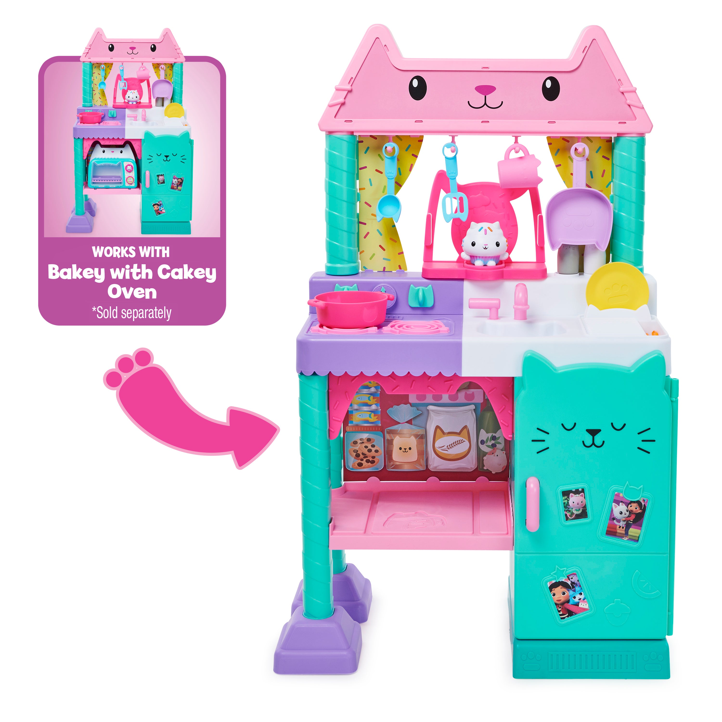 Gabby’s Dollhouse Cakey Cat Kitchen Set – 3-Foot Tall Play Kitchen with 20+ Accessories, Play Food, Sounds & Music for Kids Ages 3+
