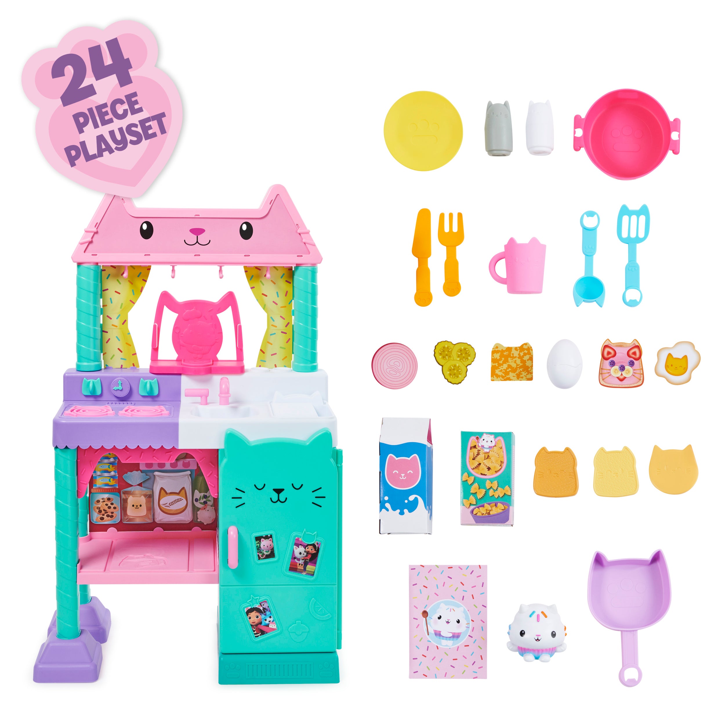Gabby’s Dollhouse Cakey Cat Kitchen Set – 3-Foot Tall Play Kitchen with 20+ Accessories, Play Food, Sounds & Music for Kids Ages 3+