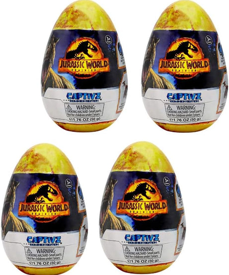 Captivz Jurassic World Dominion Edition - 4 Pack Dinosaurs in Slime, Metallic Dinosaur Inside, for Ages 3+