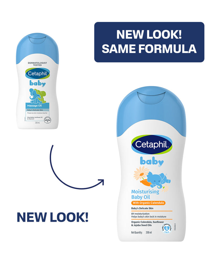 Cetaphil Baby Moisturising Baby Oil with Organic Calendula (200ml) – 8-Hour Hydration Face & Body Massage Oil with Sunflower, Almond & Jojoba Oils, Mineral Oil-Free & Paraben-Free (Made in Germany)