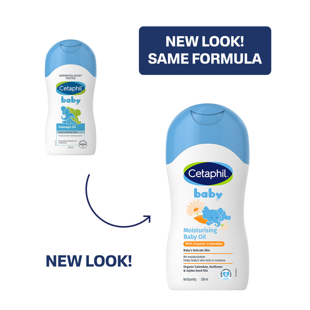 Cetaphil Baby Moisturising Baby Oil with Organic Calendula (200ml) – 8-Hour Hydration Face & Body Massage Oil with Sunflower, Almond & Jojoba Oils, Mineral Oil-Free & Paraben-Free (Made in Germany)