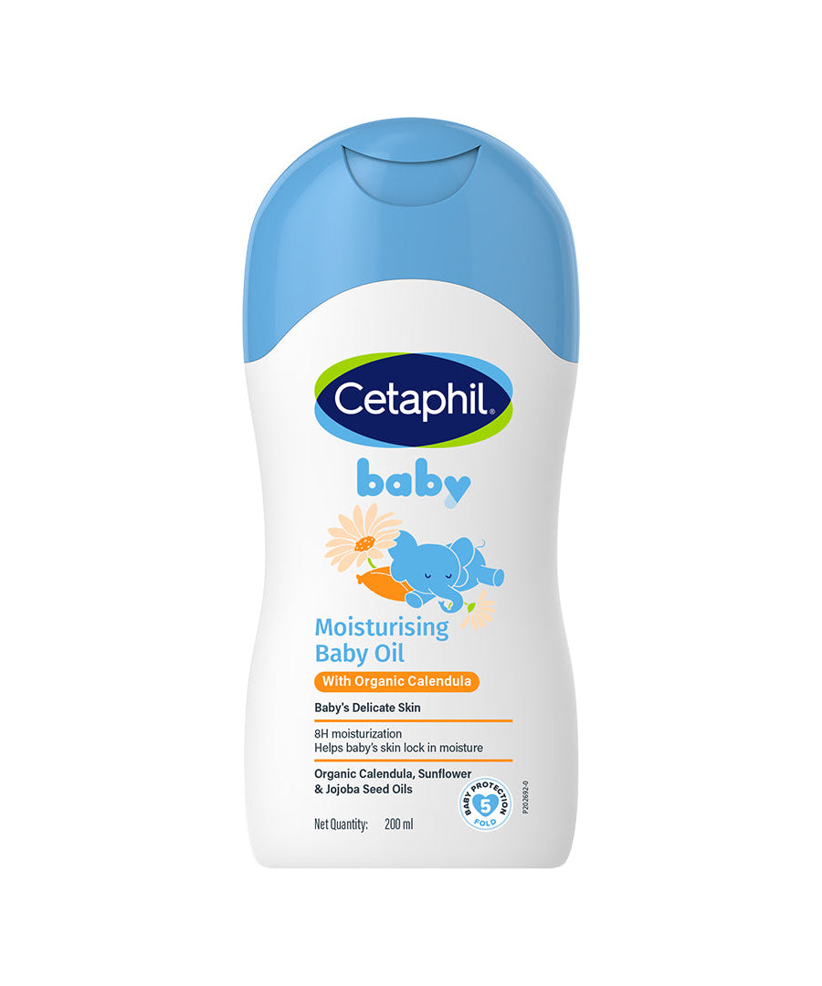 Cetaphil Baby Moisturising Baby Oil with Organic Calendula (200ml) – 8-Hour Hydration Face & Body Massage Oil with Sunflower, Almond & Jojoba Oils, Mineral Oil-Free & Paraben-Free (Made in Germany)