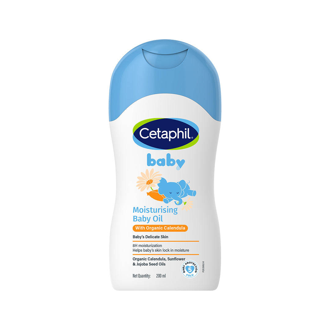 Cetaphil Baby Moisturising Baby Oil with Organic Calendula (200ml) – 8-Hour Hydration Face & Body Massage Oil with Sunflower, Almond & Jojoba Oils, Mineral Oil-Free & Paraben-Free (Made in Germany)