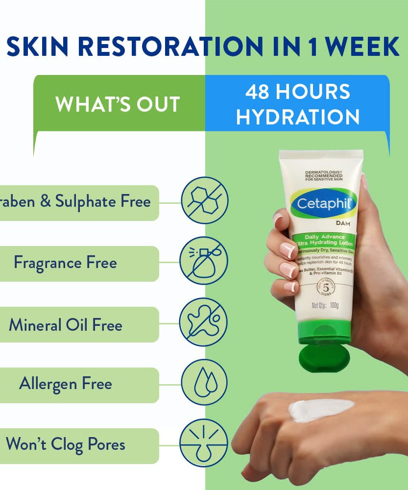 Cetaphil DAM Daily Advance Ultra Hydrating Lotion For Dry, Sensitive Skin - 100g