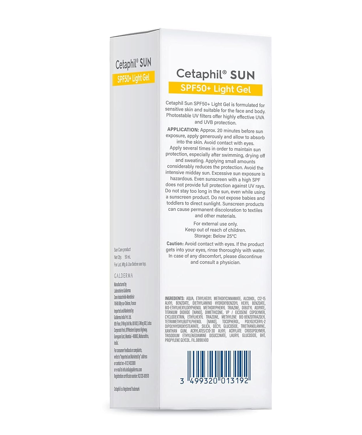 Cetaphil Sun SPF 50+ Sunscreen | Very High Protection Light Gel Water Resistant Vitamin E - 50ml - MINIMEE KIDS