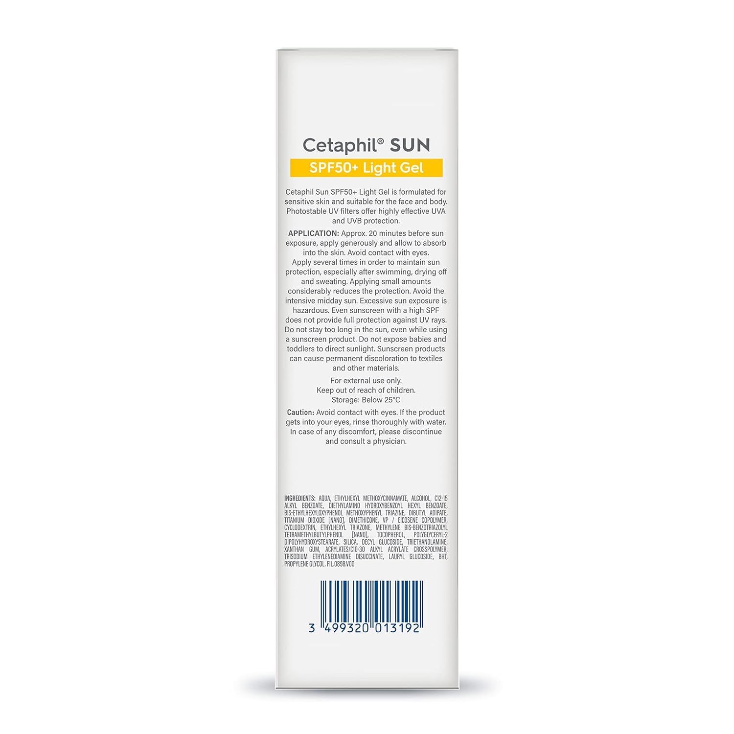 Cetaphil Sun SPF 50+ Sunscreen | Very High Protection Light Gel Water Resistant Vitamin E - 50ml