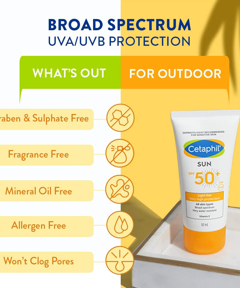 Cetaphil Sun SPF 50+ Sunscreen | Very High Protection Light Gel Water Resistant Vitamin E - 50ml - MINIMEE KIDS