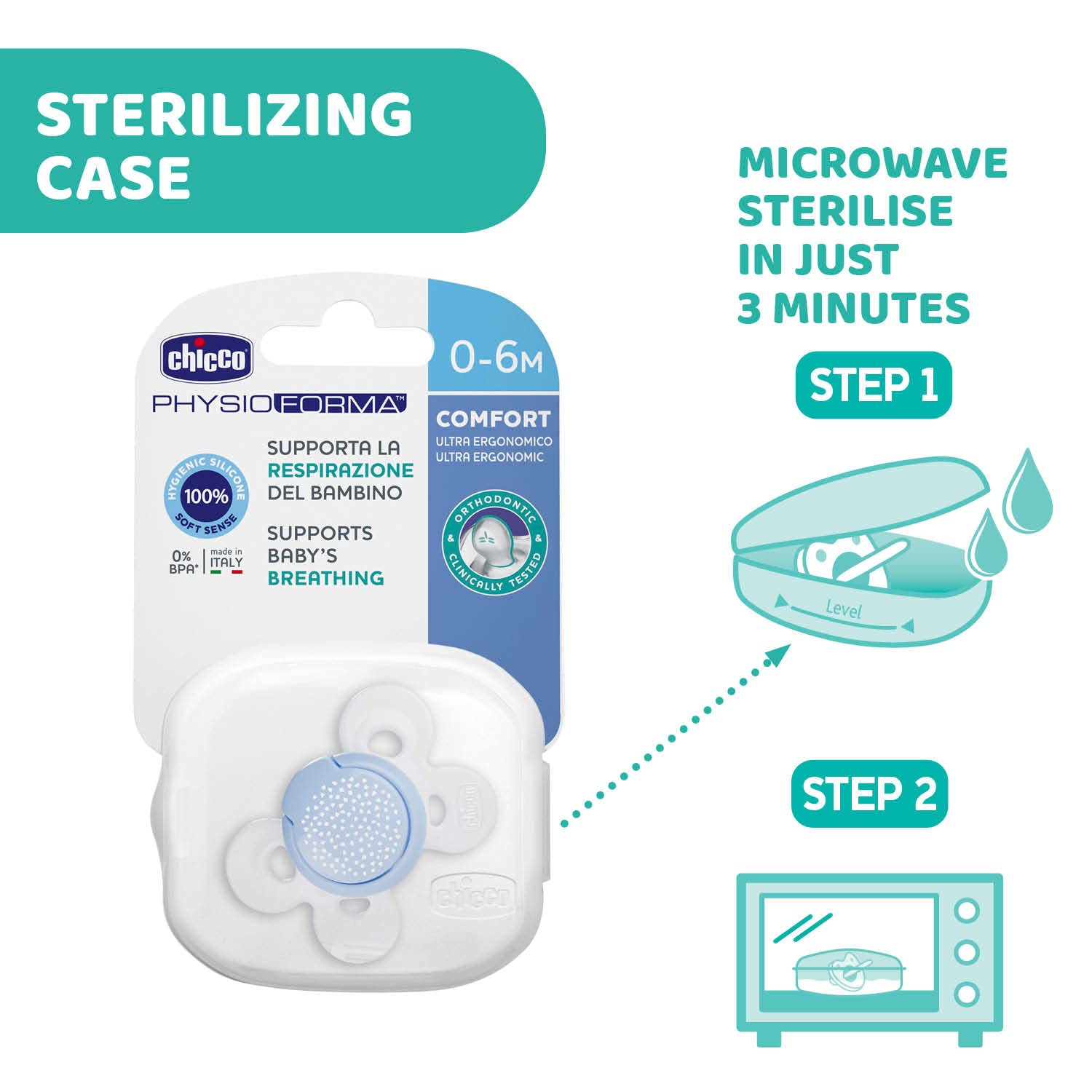 Chicco Physio Forma Comfort Soother for 0-6 Months | Supports Baby's Breathing | Orthodontic Pacifier