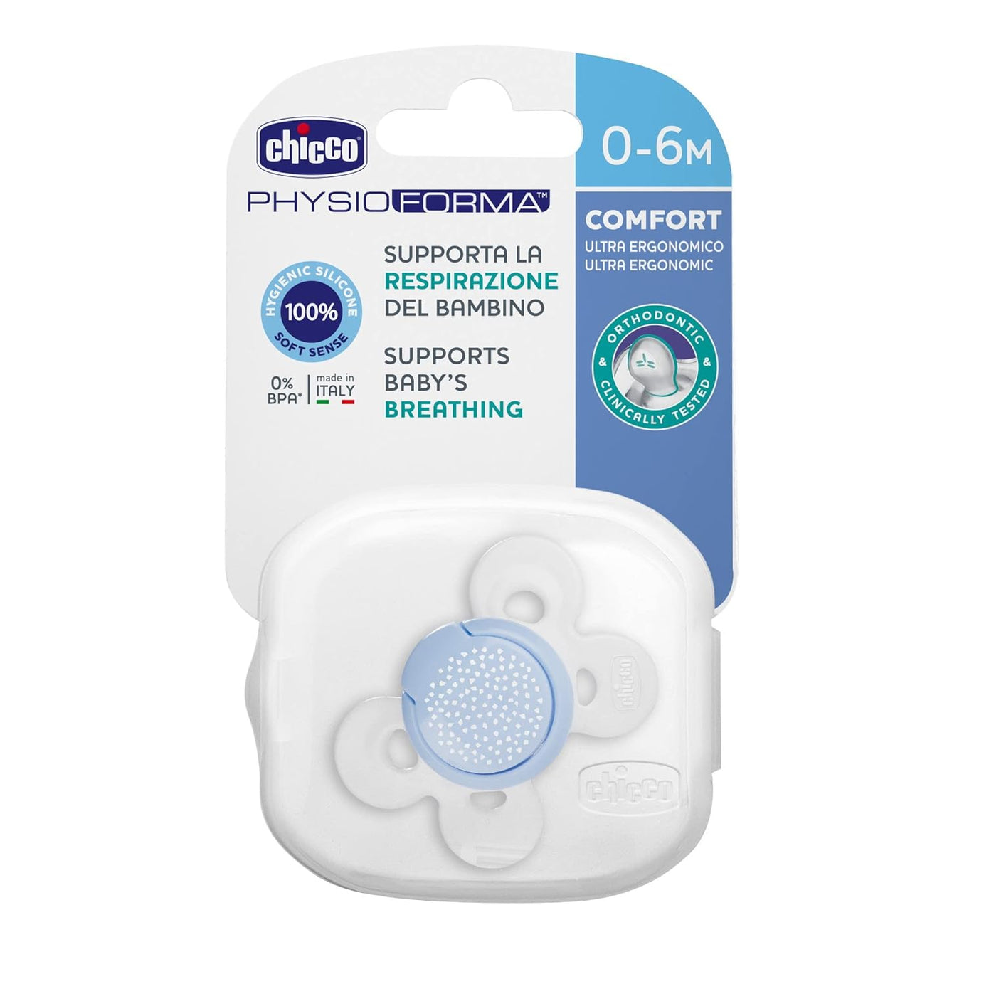 Chicco Physio Forma Comfort Soother for 0-6 Months | Supports Baby's Breathing | Orthodontic Pacifier