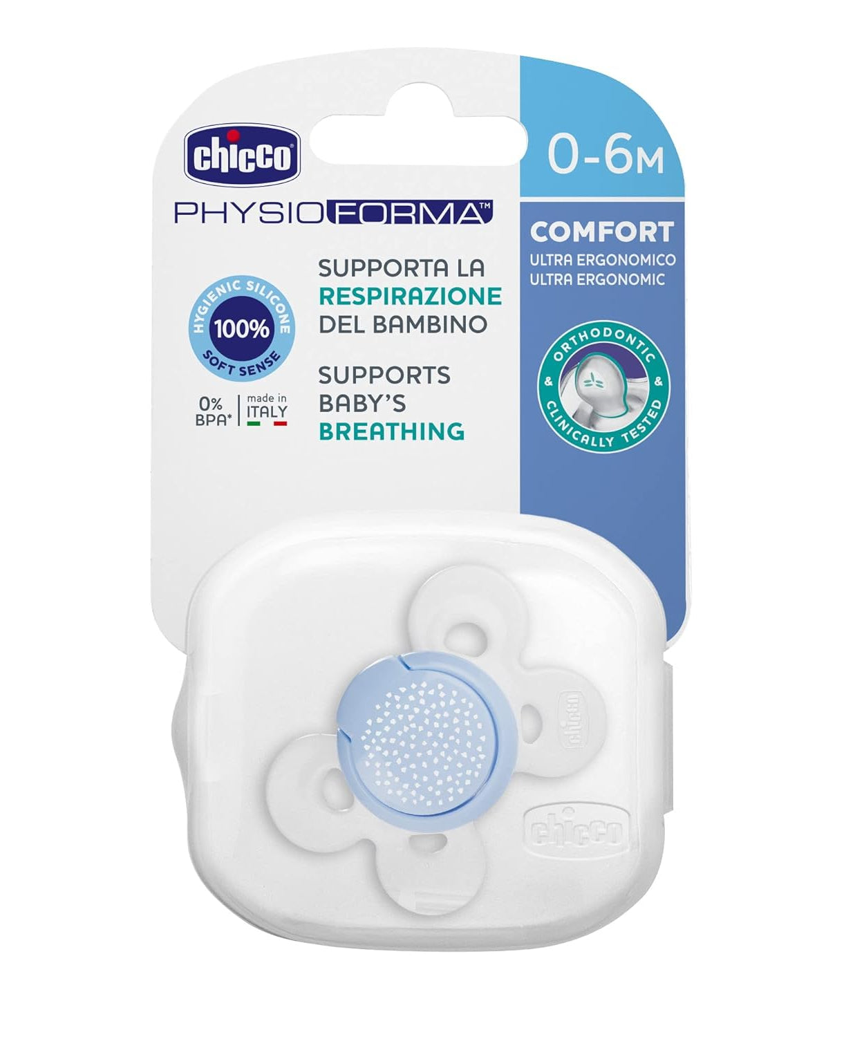 Chicco Physio Forma Comfort Soother for 0-6 Months | Supports Baby's Breathing | Orthodontic Pacifier