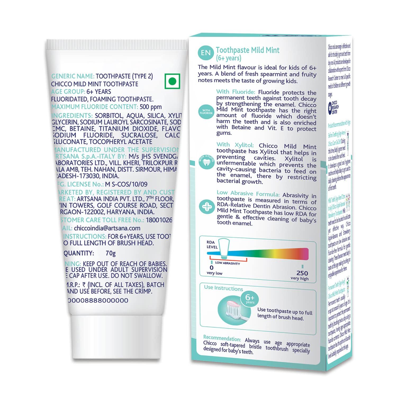 Chicco Mild Mint Toothpaste With fluoride for 6+ Years kids - 70g