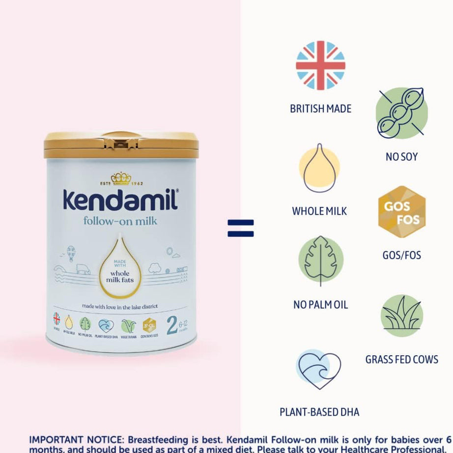 Kendamil Classic Follow-On Milk Stage 2 (6–12 Months) – 800g | British Whole Milk Formula with No Palm Oil or Fish Oil | Gentle on Tummy, Enriched with Vitamins, Minerals & Prebiotics