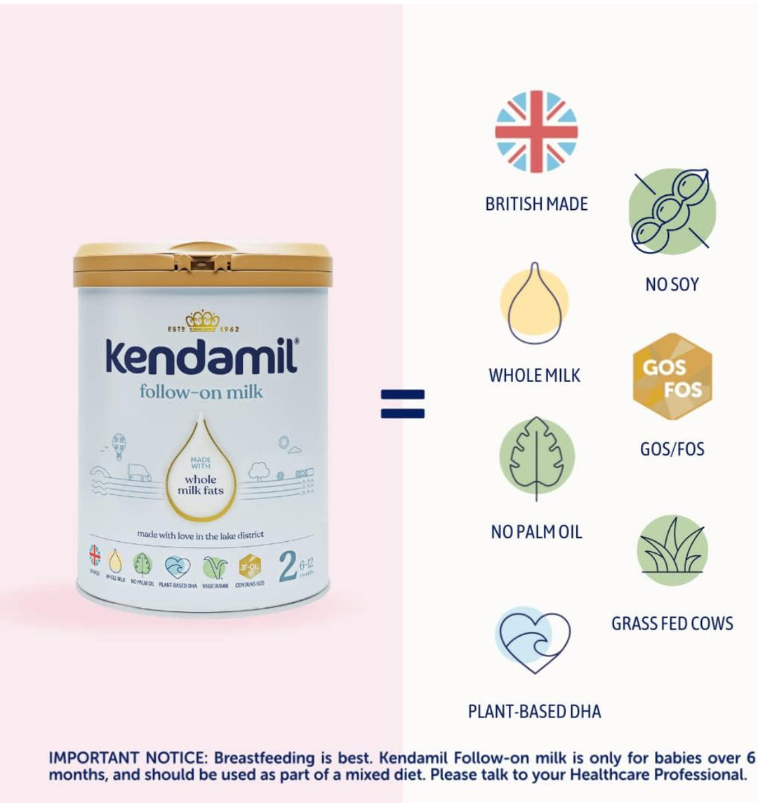 Kendamil Classic Follow-On Milk Stage 2 (6–12 Months) – 800g | British Whole Milk Formula with No Palm Oil or Fish Oil | Gentle on Tummy, Enriched with Vitamins, Minerals & Prebiotics