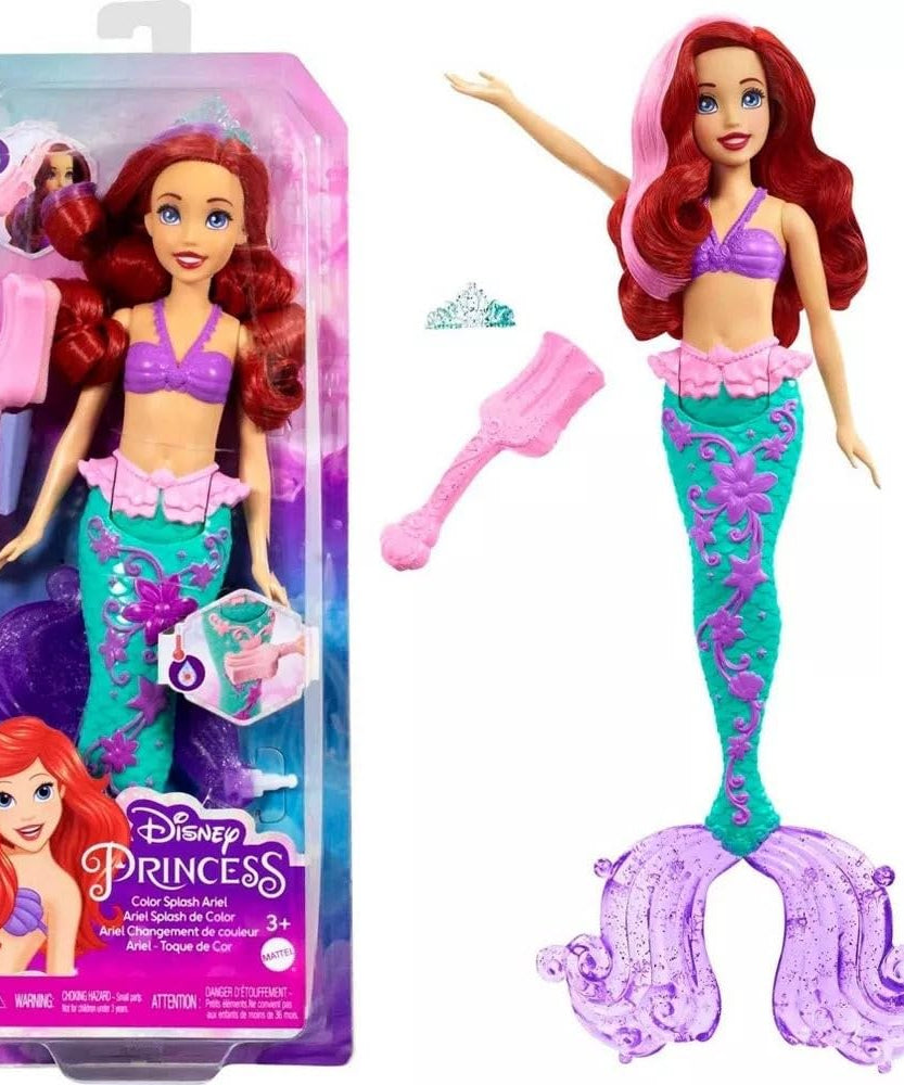 Disney Princess Color Splash Ariel Mermaid Doll with Color-Change Hair and Tail - Water Toy Inspired by The Little Mermaid - MINIMEE KIDS