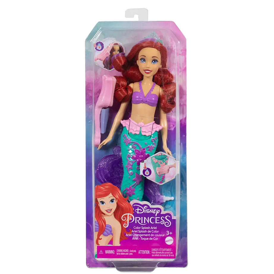 Disney Princess Color Splash Ariel Mermaid Doll with Color-Change Hair and Tail - Water Toy Inspired by The Little Mermaid