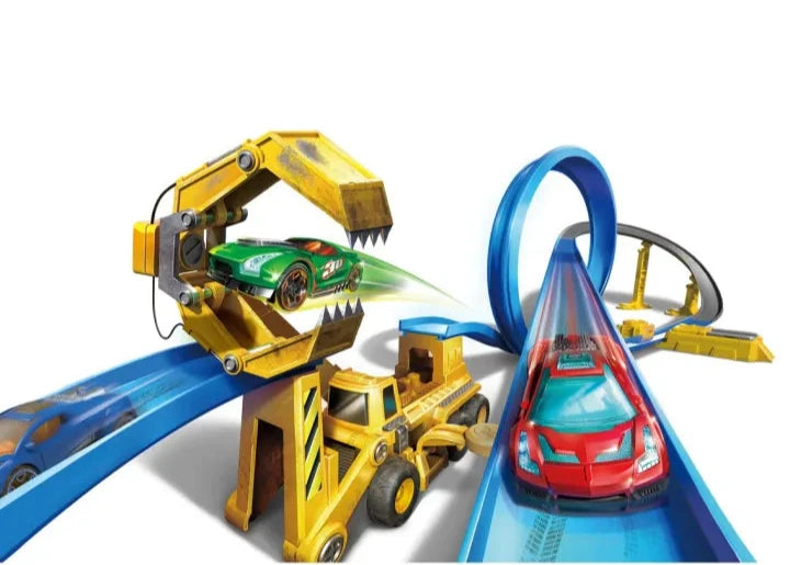 Zuru Metal Machines Construction Destruction Track Set with Motorized Speed Booster, Boulder Launcher & Exclusive Diecast Cars for Kids 4+ Years