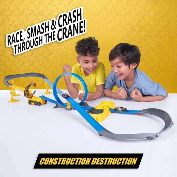 Zuru Metal Machines Construction Destruction Track Set with Motorized Speed Booster, Boulder Launcher & Exclusive Diecast Cars for Kids 4+ Years