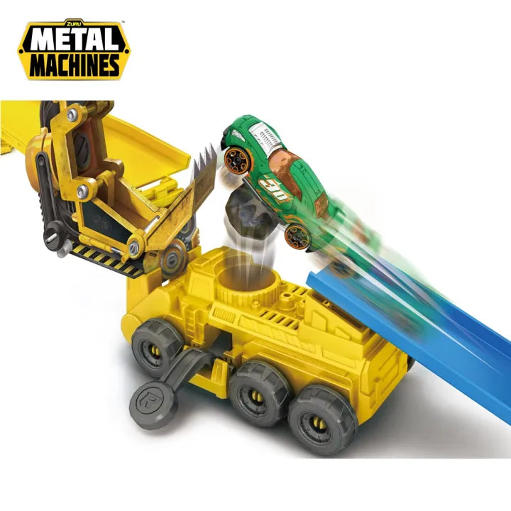 Zuru Metal Machines Construction Destruction Track Set with Motorized Speed Booster, Boulder Launcher & Exclusive Diecast Cars for Kids 4+ Years