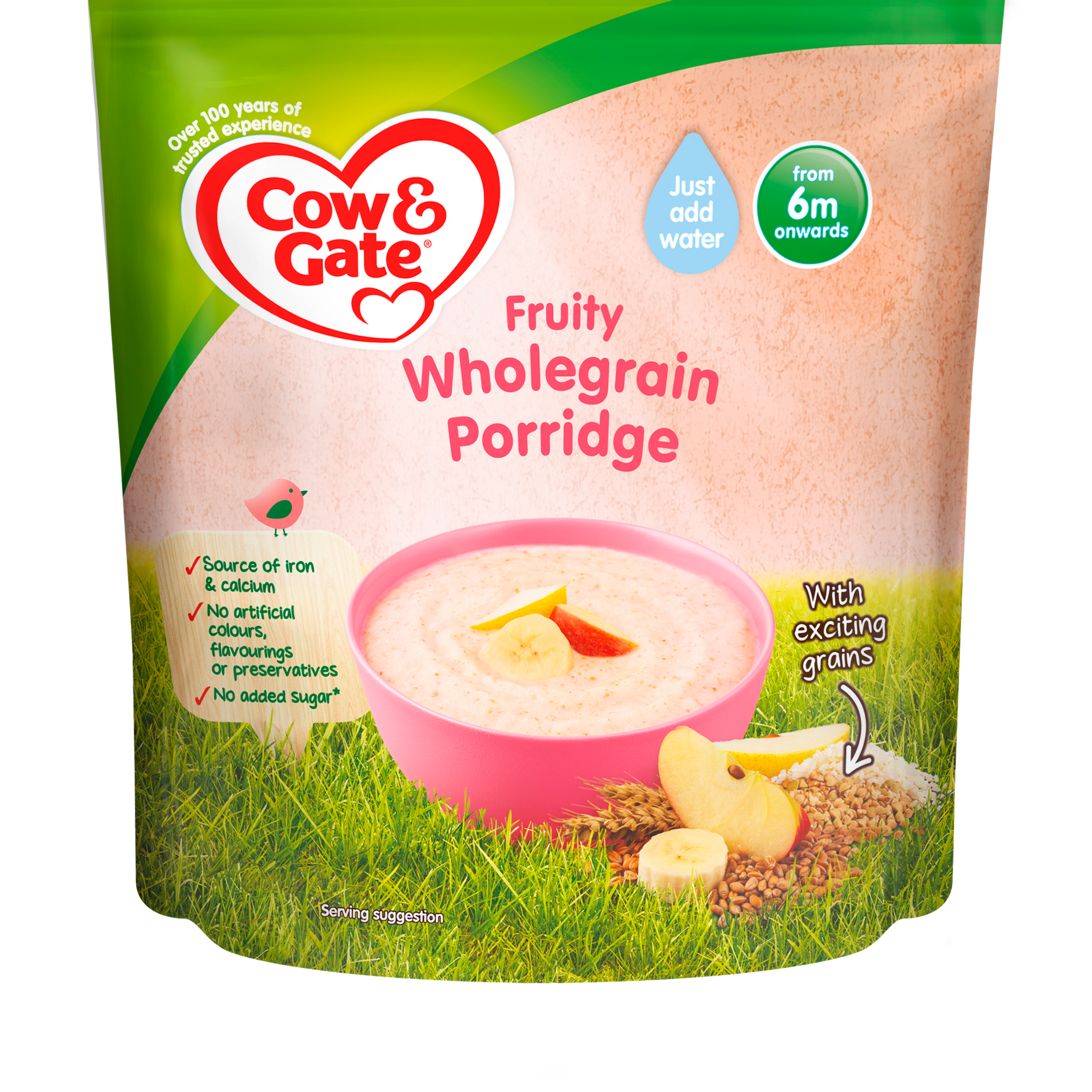 Cow & Gate Fruity Wholegrain Porridge - 125g | Nutritious Breakfast for Babies 6+ Months