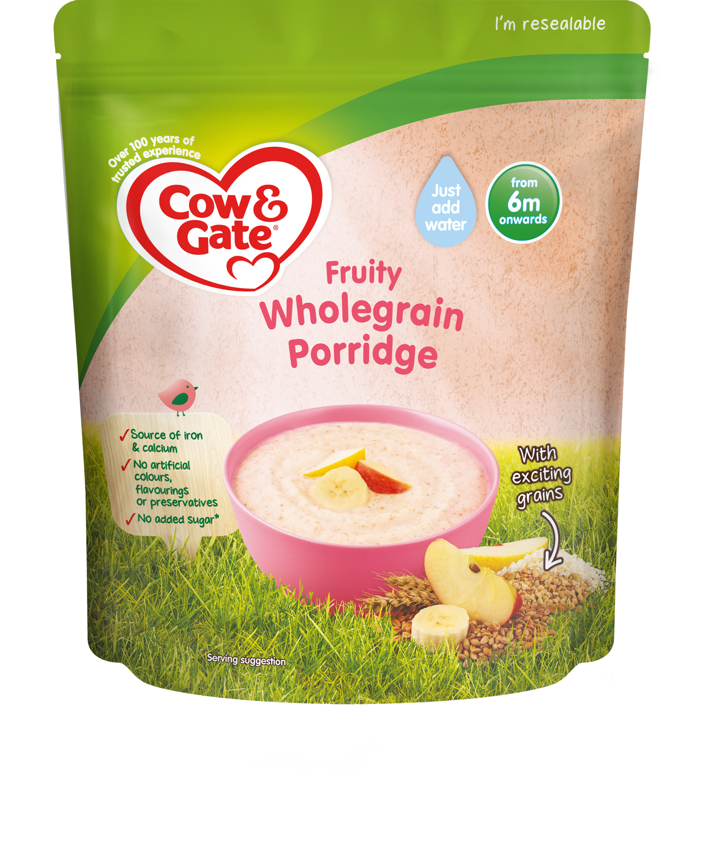 Cow & Gate Fruity Wholegrain Porridge - 125g | Nutritious Breakfast for Babies 6+ Months