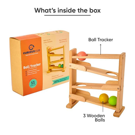 Curious Cub Wooden Ball Tracker, Montessori-Inspired Educational Ramp Toy for Babies 11 Months+ | Develops Visual Tracking, Fine Motor Skills, and Concentration