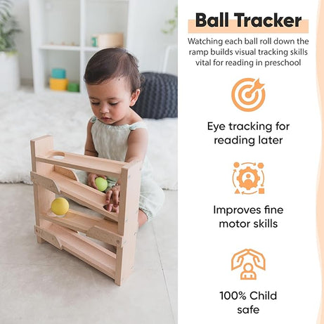 Curious Cub Wooden Ball Tracker, Montessori-Inspired Educational Ramp Toy for Babies 11 Months+ | Develops Visual Tracking, Fine Motor Skills, and Concentration