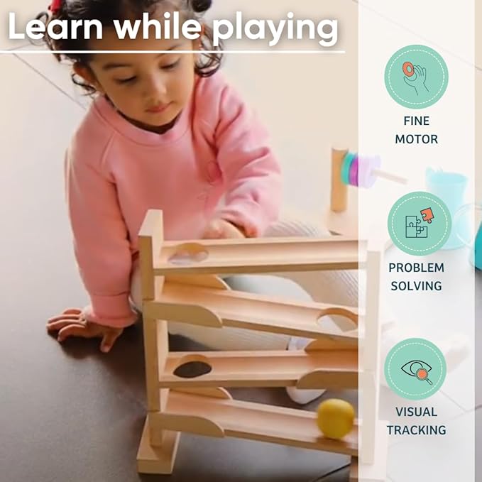 Curious Cub Wooden Ball Tracker, Montessori-Inspired Educational Ramp Toy for Babies 11 Months+ | Develops Visual Tracking, Fine Motor Skills, and Concentration