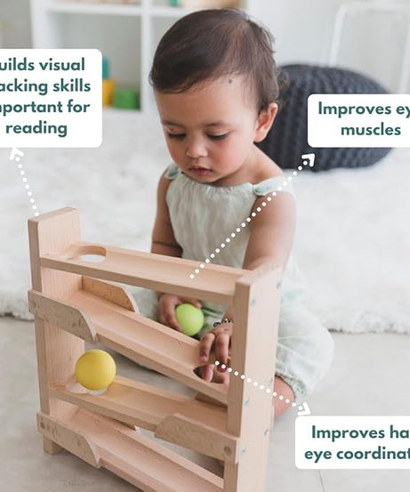 Curious Cub Wooden Ball Tracker, Montessori-Inspired Educational Ramp Toy for Babies 11 Months+ | Develops Visual Tracking, Fine Motor Skills, and Concentration