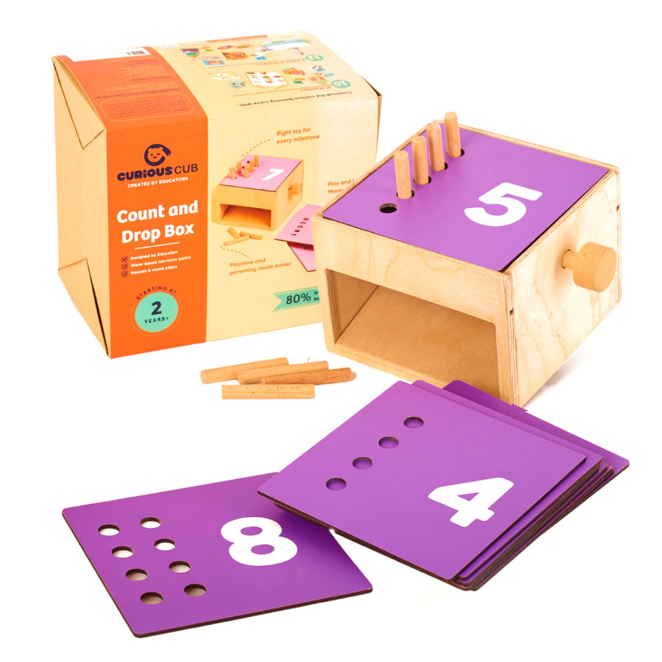 Curious Cub Count & Drop Box Montessori Toy for Kids 2+ Years | Wooden Peg Drop Activity Box for Early Math Skills, Fine Motor Development & Sensory Play