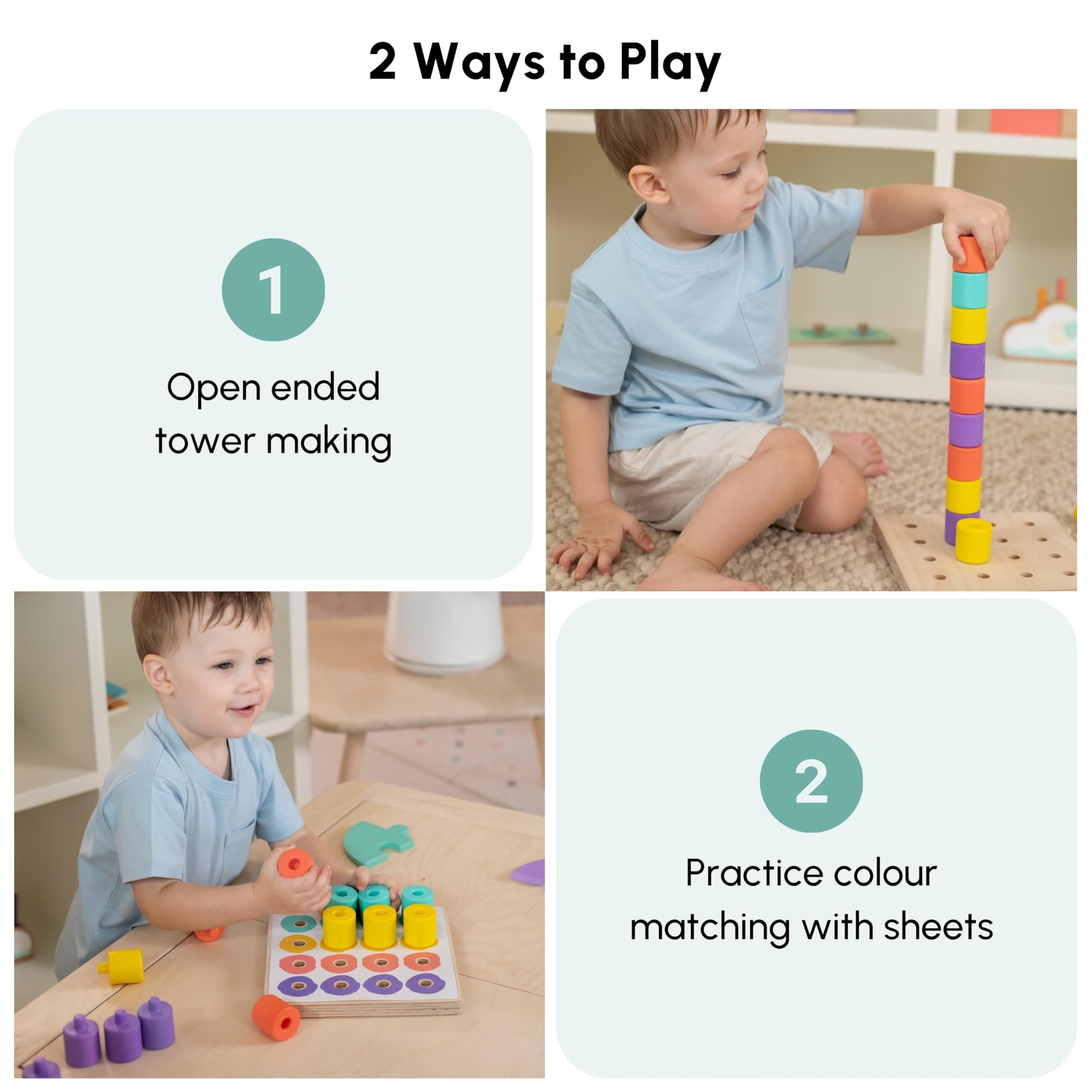 Curious Cub Wooden Stacking & Colour Matching Toy, Montessori-Inspired Educational Ring Stacker for Toddlers Aged 1.5 Years+, Develops Hand-Eye Coordination, Color & Size Recognition