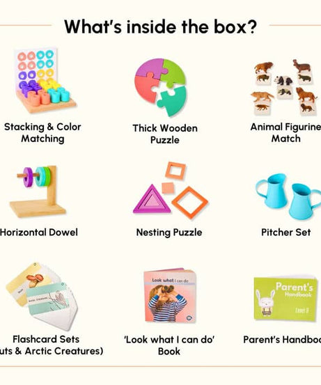 Curious Cub Level 9 Play & Learn Montessori Kit (19-21 Months+) | 10-Piece Toddler Development Set for Practical Life, Logic & Matching | minimee kids