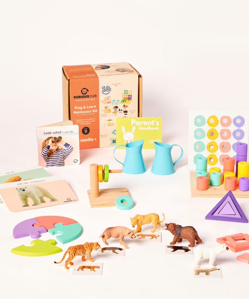 Curious Cub Level 9 Play & Learn Montessori Kit (19-21 Months+) | 10-Piece Toddler Development Set for Practical Life, Logic & Matching | minimee kids