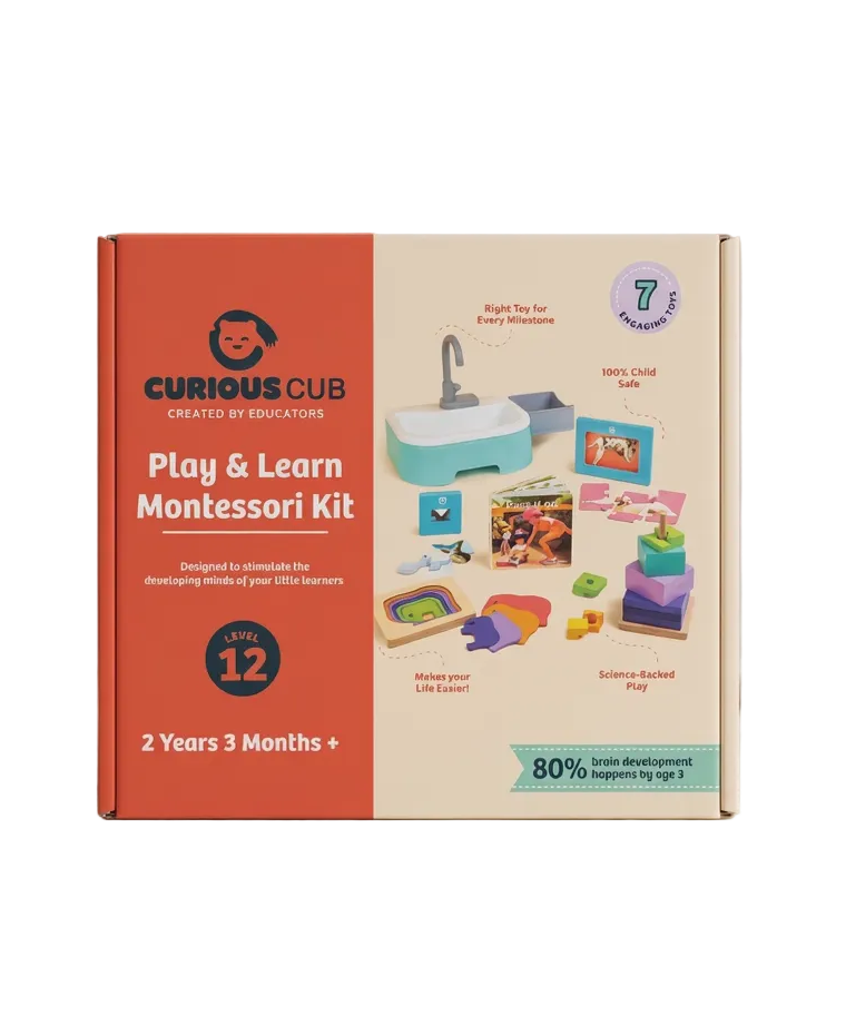 Curious Cub Level 12 Montessori Play & Learn Kit (27 Months+) | Premium 7-Piece Educational Toy Set for Practical Life & Spatial Skills