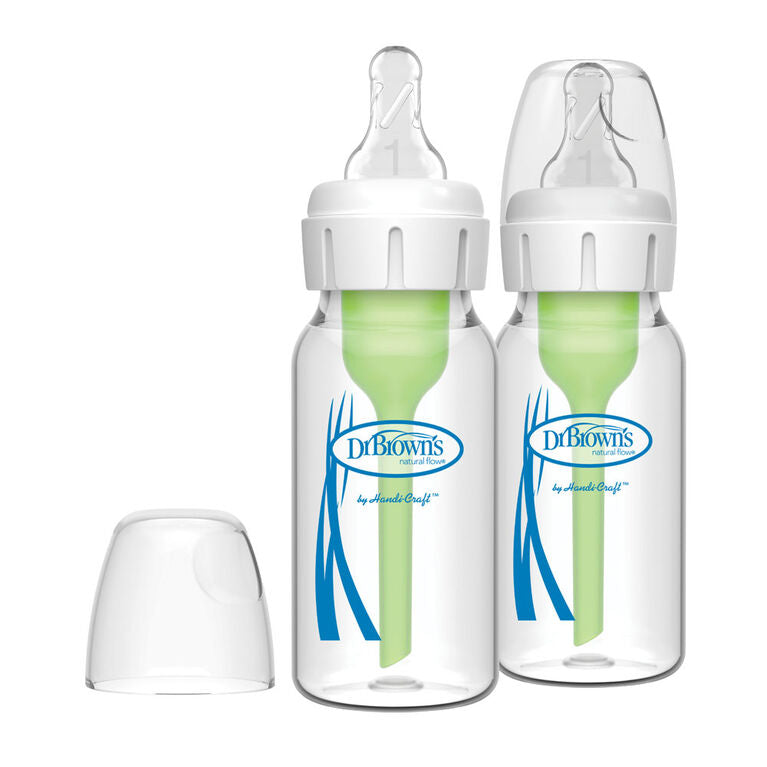 Dr. Brown’s Natural Flow Anti-Colic Options+ Narrow Glass Baby Bottle 4 oz (120mL), Level 1 Slow Flow Nipple, 2-Pack | Heat-Resistant Borosilicate Glass | BPA Free | Clinically Proven to Reduce Colic & Gas | 0m+