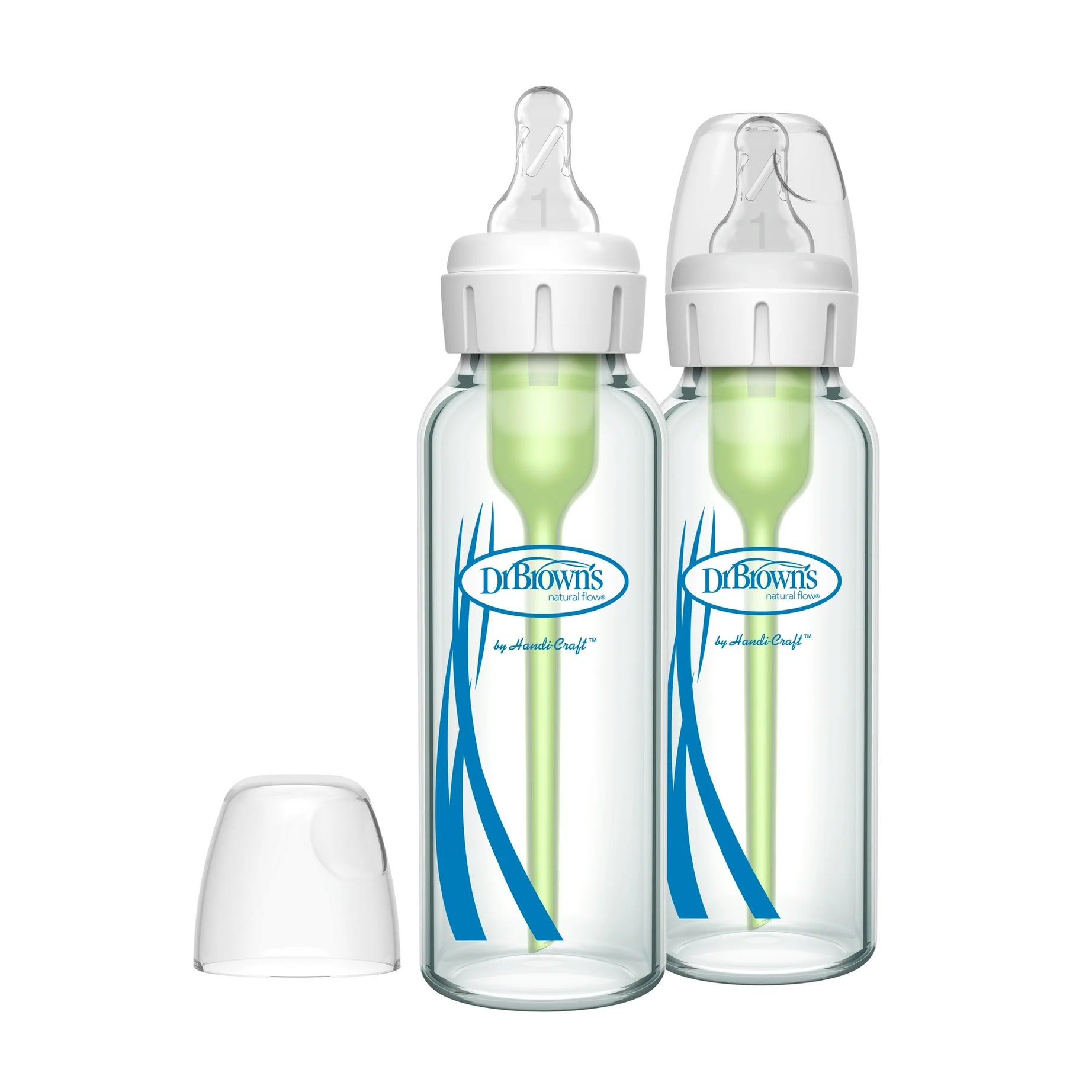 Dr. Brown’s Natural Flow Anti-Colic Options+ Narrow Glass Baby Bottle 8 oz (250mL), Level 1 Slow Flow Nipple, 2-Pack | BPA-Free Borosilicate Glass | Reduces Colic, Gas & Spit-Up | Vacuum-Free Breastfeeding-Like Feeding | 0m+
