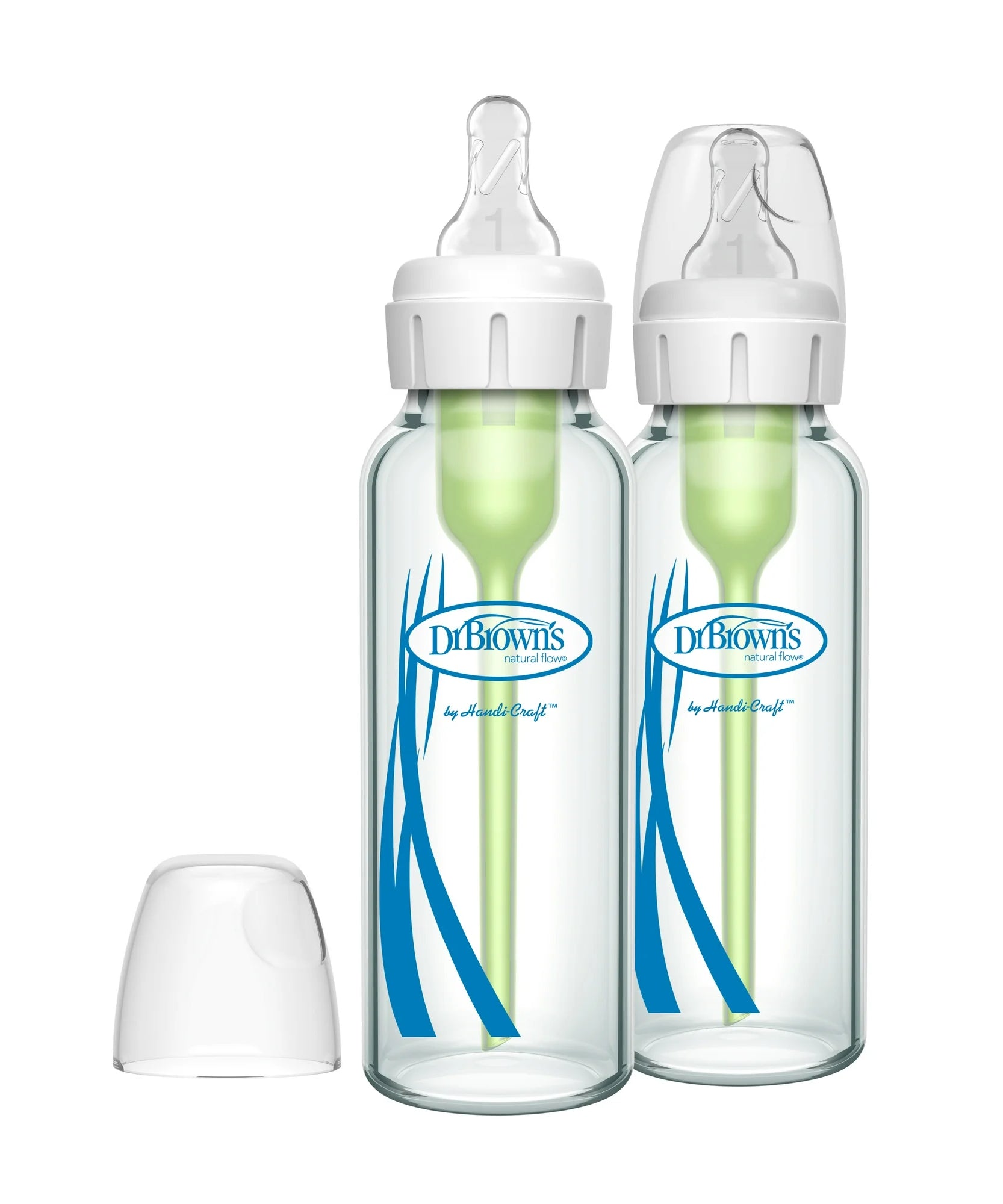 Dr. Brown’s Natural Flow Anti-Colic Options+ Narrow Glass Baby Bottle 8 oz (250mL), Level 1 Slow Flow Nipple, 2-Pack | BPA-Free Borosilicate Glass | Reduces Colic, Gas & Spit-Up | Vacuum-Free Breastfeeding-Like Feeding | 0m+ - MINIMEE KIDS