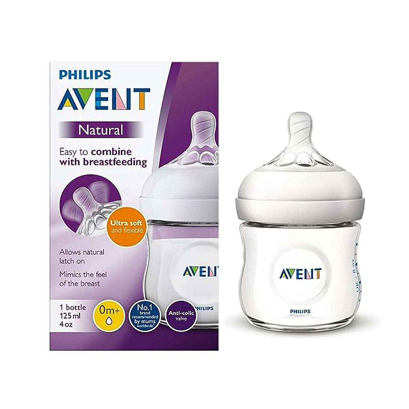 Philips Avent Natural Bottle with Teat for 0+ Month - 125ml