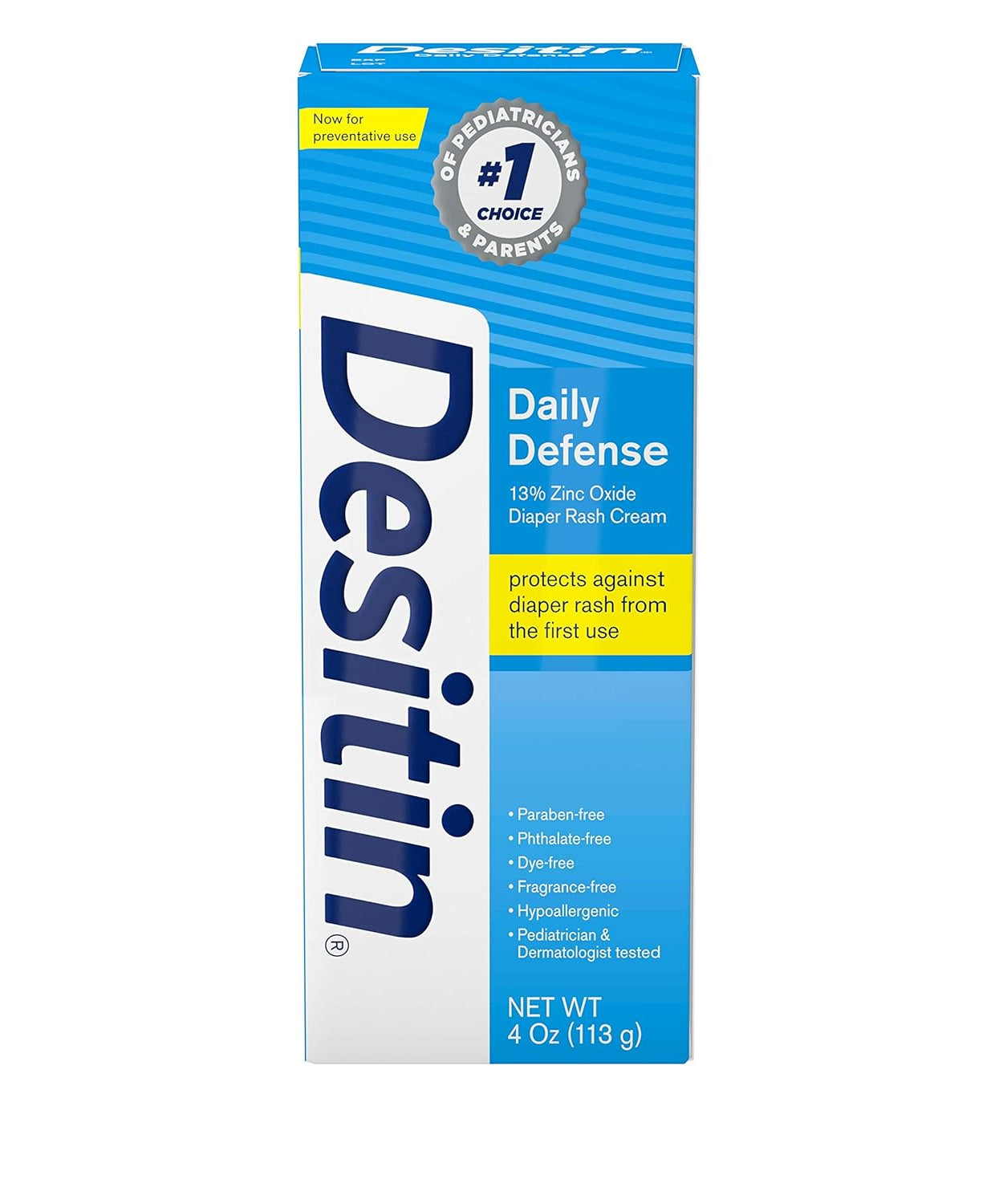 Desitin Daily Defense Diaper Rash Cream with 13% Zinc Oxide – Gentle & Effective Baby Skin Protection, Soothes & Prevents Rash | 113g (Blue Pack)