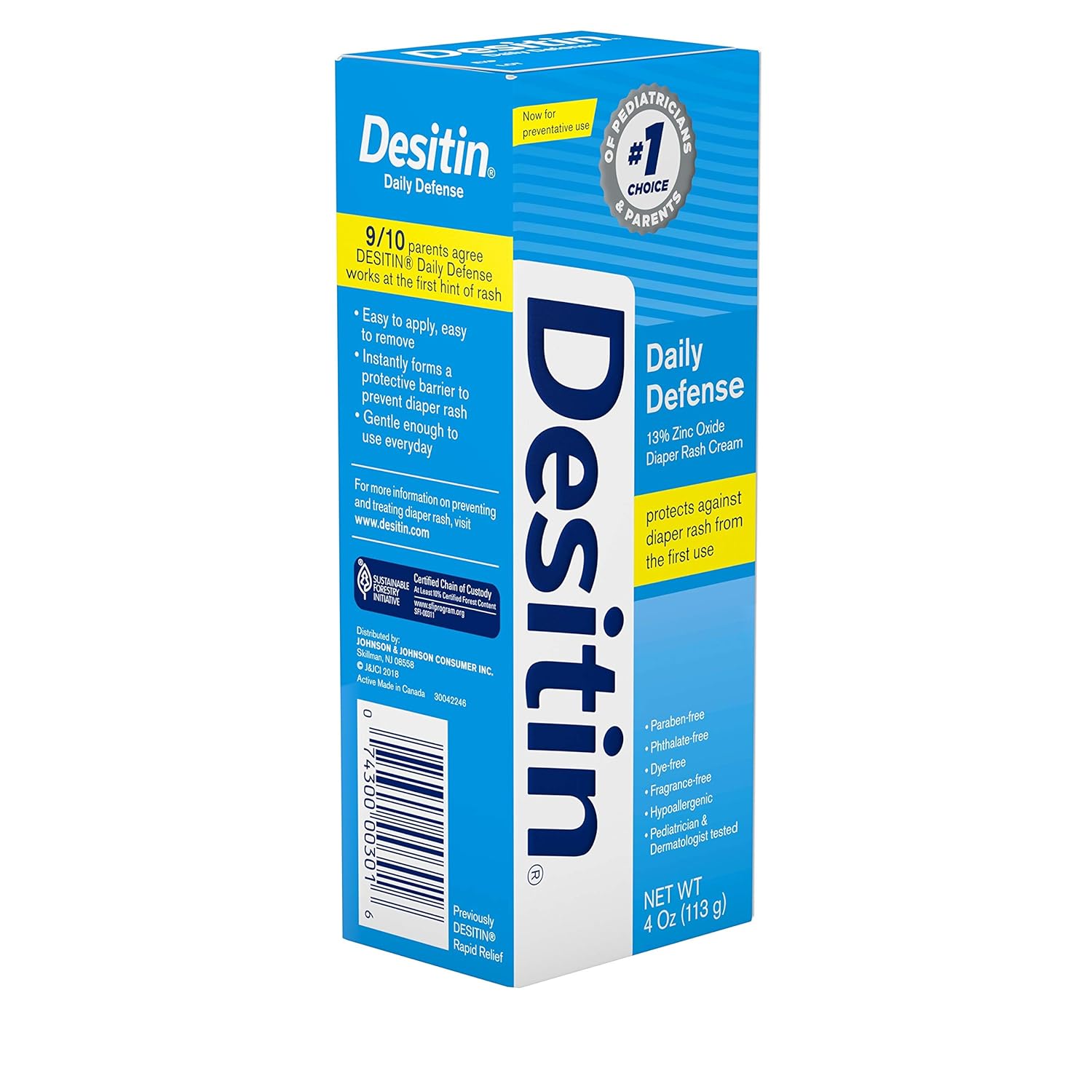 Desitin Daily Defense Diaper Rash Cream with 13% Zinc Oxide – Gentle & Effective Baby Skin Protection, Soothes & Prevents Rash | 113g (Blue Pack)