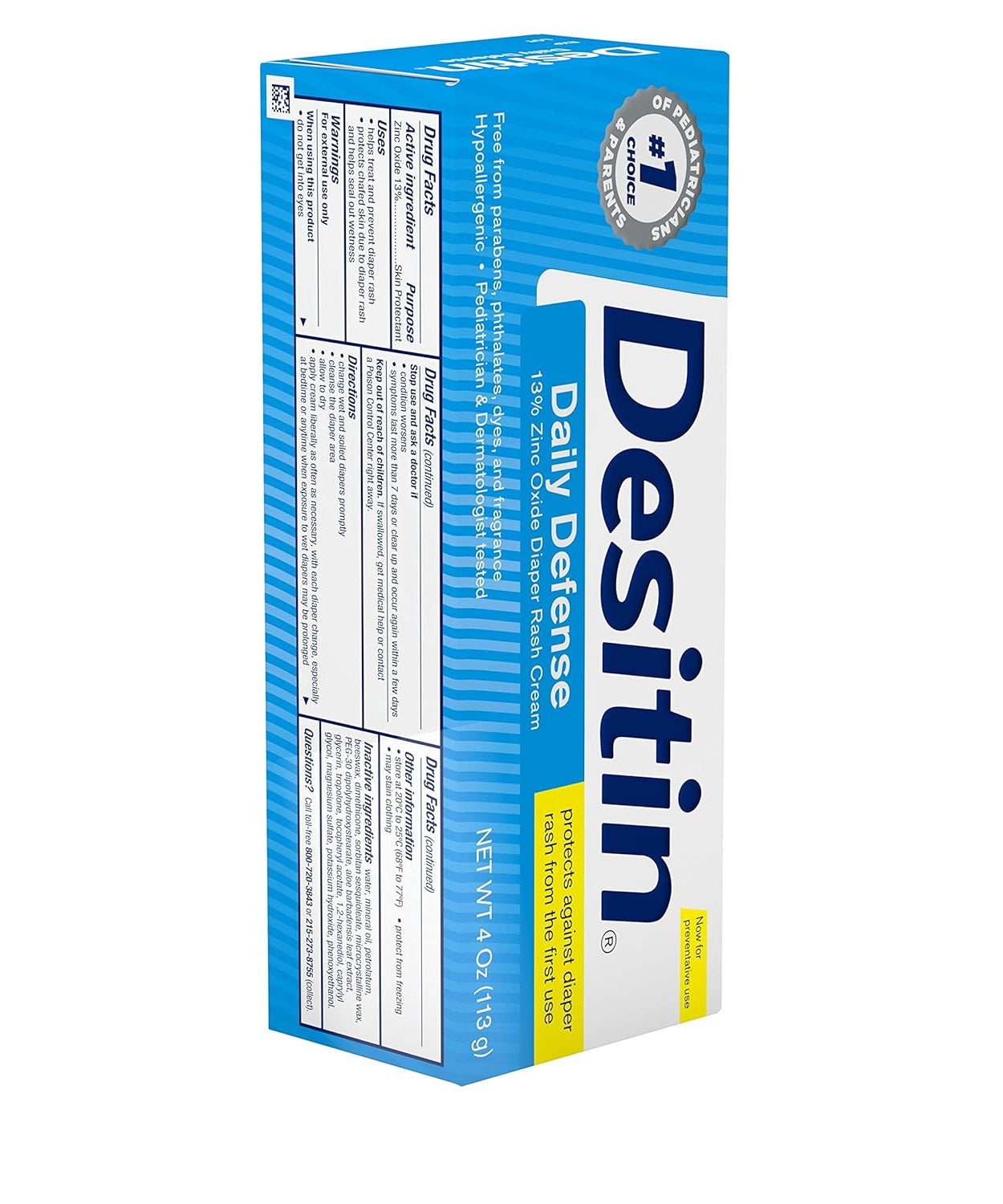 Desitin Daily Defense Diaper Rash Cream with 13% Zinc Oxide – Gentle & Effective Baby Skin Protection, Soothes & Prevents Rash | 113g (Blue Pack)