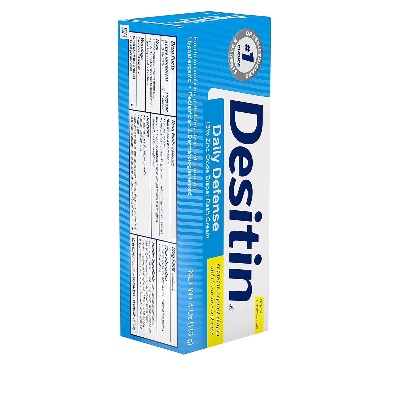 Desitin Daily Defense Diaper Rash Cream with 13% Zinc Oxide – Gentle & Effective Baby Skin Protection, Soothes & Prevents Rash | 113g (Blue Pack)