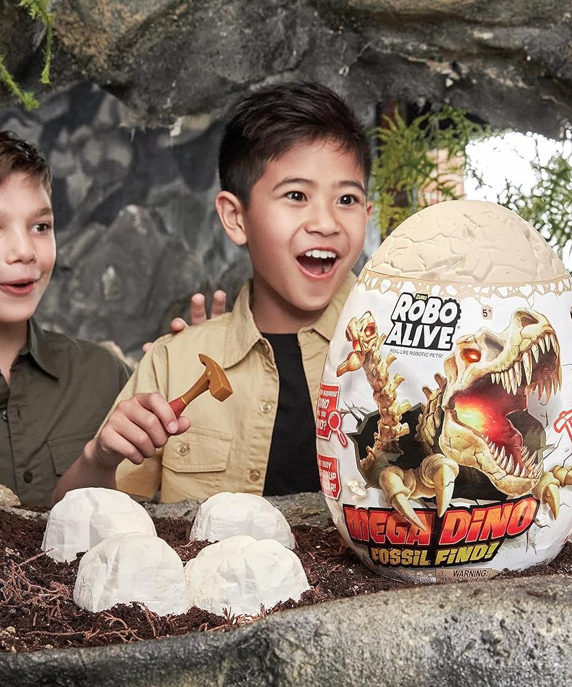 Zuru Robo Alive Mega Dino Fossil Find - Excavation Kit with Robotic Dinosaur Skeleton, Lights Up, Roars, Includes Fossils, Slime, and Sand, for Kids Ages 5+