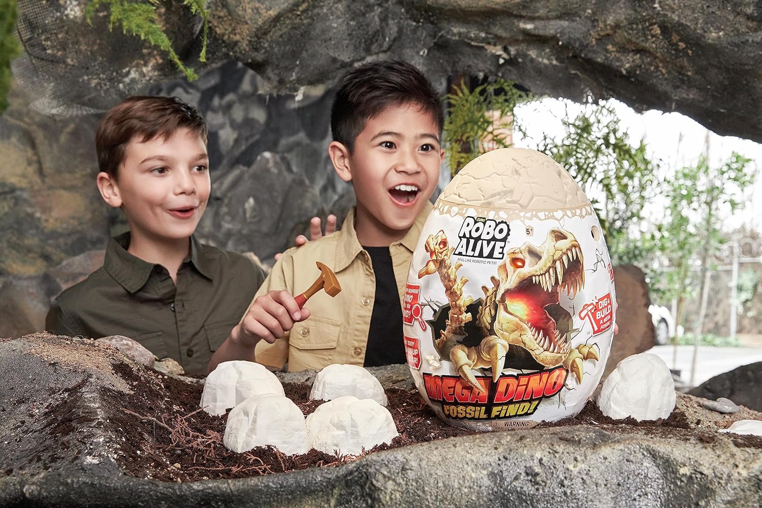 Zuru Robo Alive Mega Dino Fossil Find - Excavation Kit with Robotic Dinosaur Skeleton, Lights Up, Roars, Includes Fossils, Slime, and Sand, for Kids Ages 5+