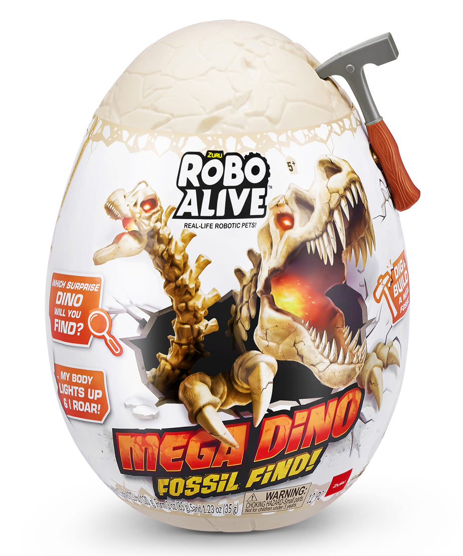 Zuru Robo Alive Mega Dino Fossil Find - Excavation Kit with Robotic Dinosaur Skeleton, Lights Up, Roars, Includes Fossils, Slime, and Sand, for Kids Ages 5+