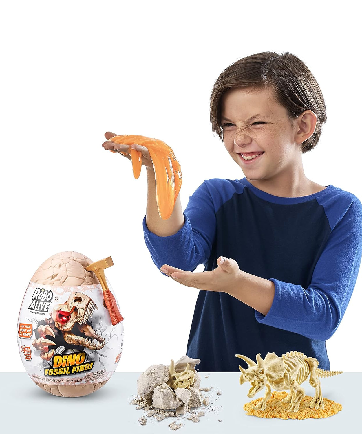 Zuru Robo Alive Dino Fossil Find - Dig, Assemble, Light-Up Dino Skeleton with Sounds, Dinosaur Fossils Excavation Kit, for Kids Ages 5+